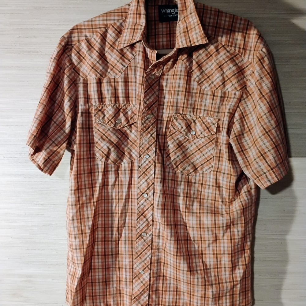 Wrangler Orange Plaid Short-Sleeve Western Button-Up Shirt